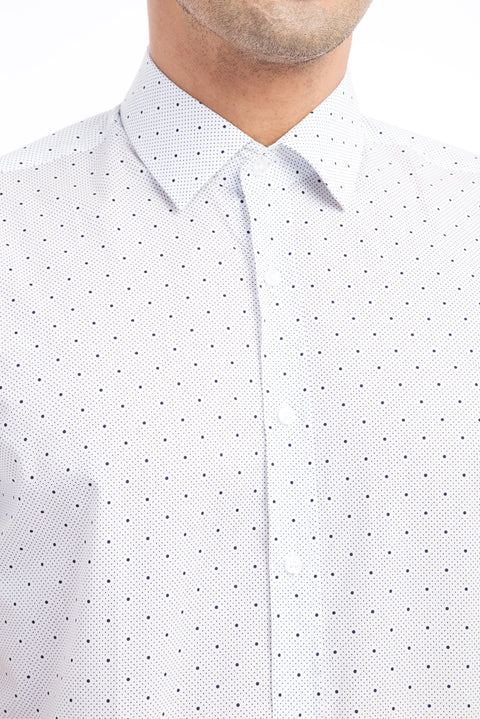 Beyaz Kısa Kol Slim Fit Dar Kesim Desenli Pamuk Gömlek