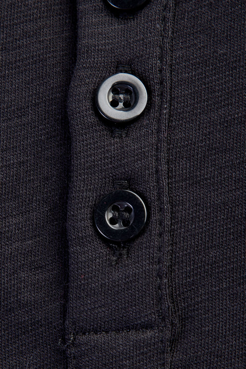 Siyah Bisiklet Yaka Düğmeli Regular Fit Pamuk Tişört