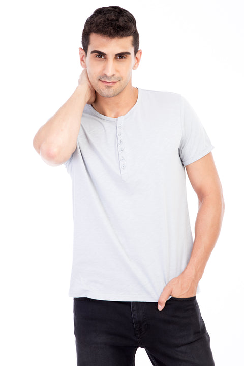 Açık Gri Regular Fit Düğmeli Yaka Pamuk Tişört
