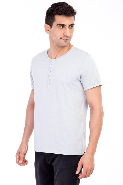 Açık Gri Regular Fit Düğmeli Yaka Pamuk Tişört