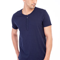Lacivert Regular Fit Düğmeli Yaka Pamuk Tişört