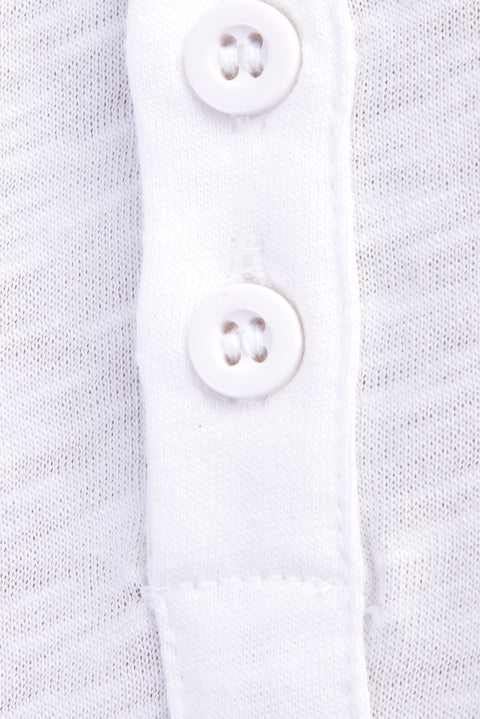 Beyaz Bisiklet Yaka Düğmeli Regular Fit Pamuk Tişört