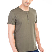 Haki Regular Fit Düğmeli Yaka Pamuk Tişört
