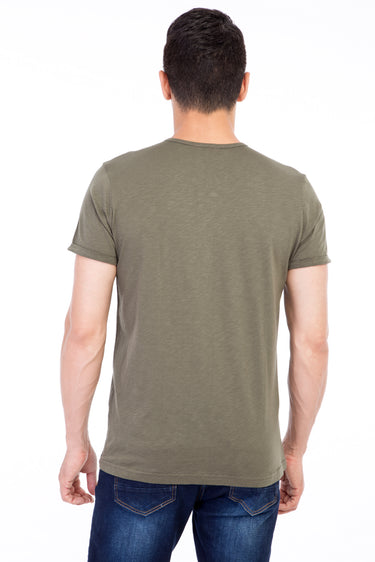 Haki Regular Fit Düğmeli Yaka Pamuk Tişört