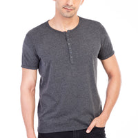 Antrasit Regular Fit Düğmeli Yaka Pamuk Tişört