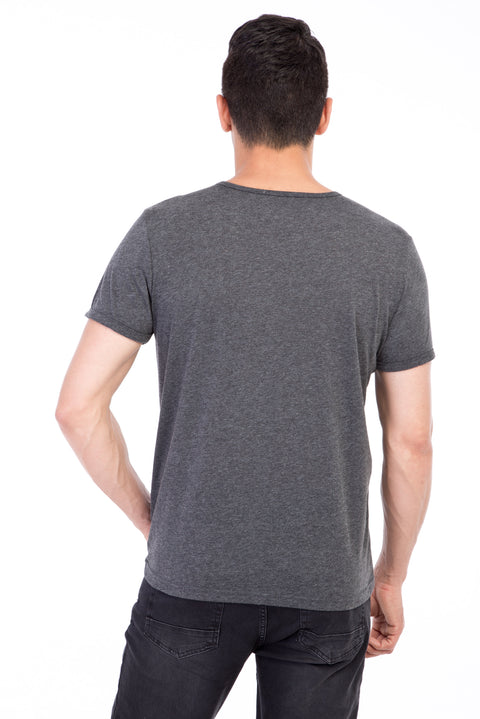 Anthracite Regular Fit Button-Down Collar Cotton T-Shirt