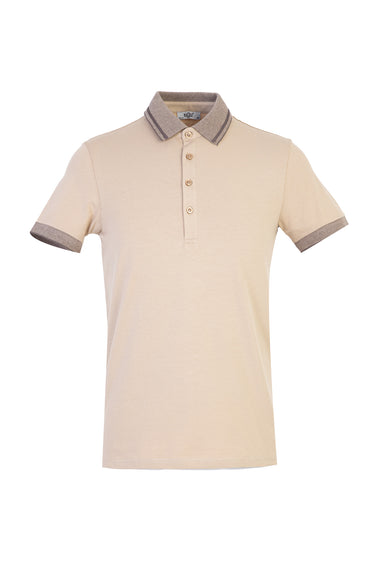 Bej Polo Yaka Slim Fit Dar Kesim Tişört