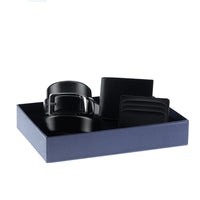 Siyah Desenli 3'lü Kemer & Cüzdan & Kartlık Hediye Kutulu Set