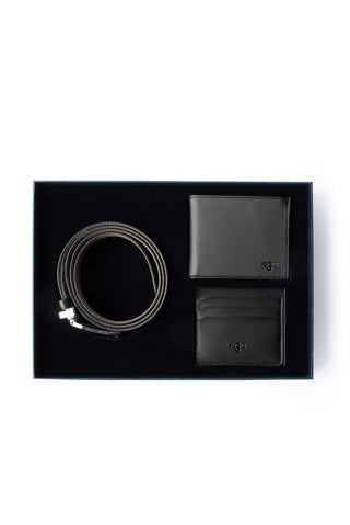  Siyah Desenli 3'lü Kemer & Cüzdan & Kartlık Hediye Kutulu Set