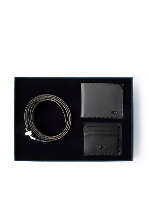 Siyah Desenli 3'lü Kemer & Cüzdan & Kartlık Hediye Kutulu Set