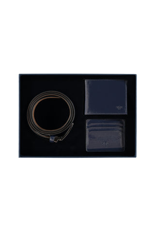  Orta Lacivert Düz 3'lü Kemer & Cüzdan & Kartlık Hediye Kutulu Set