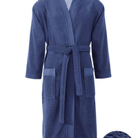 Lacivert Kimono Yaka Lacivert Jakarlı Pamuk Bornoz