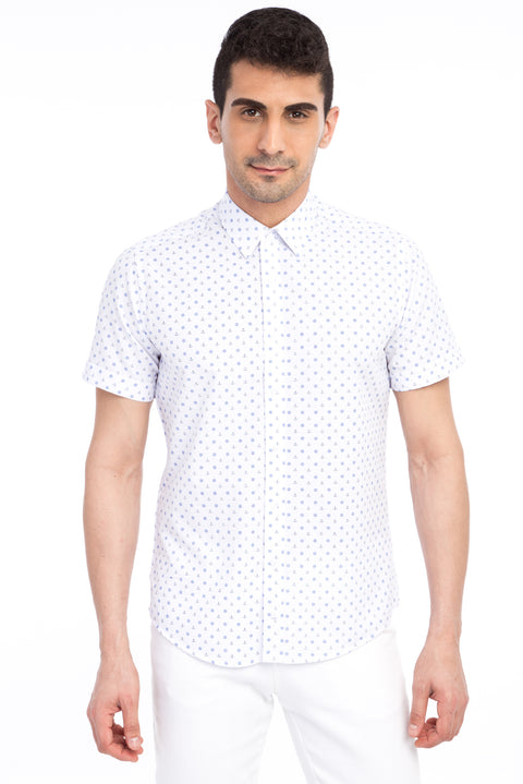 White Short Sleeve Slim Fit Printed Shirt