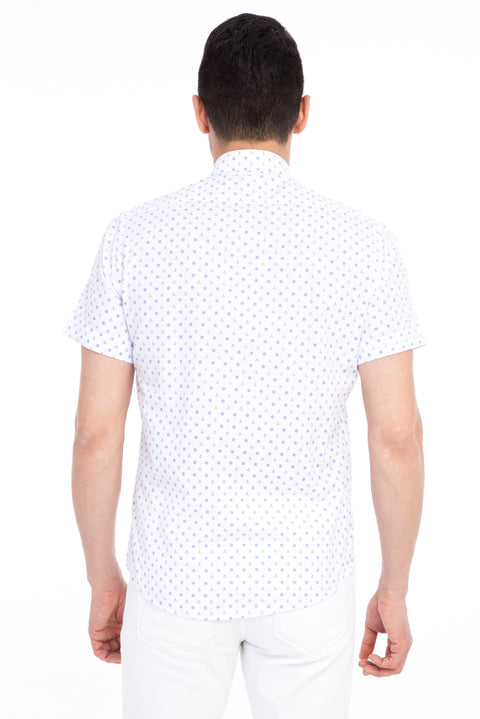 White Short Sleeve Slim Fit Printed Shirt
