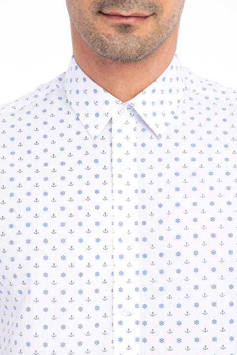 White Short Sleeve Slim Fit Printed Shirt