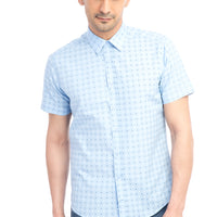 Açık Mavi Kısa Kol Baskılı Slim Fit Dar Kesim Gömlek