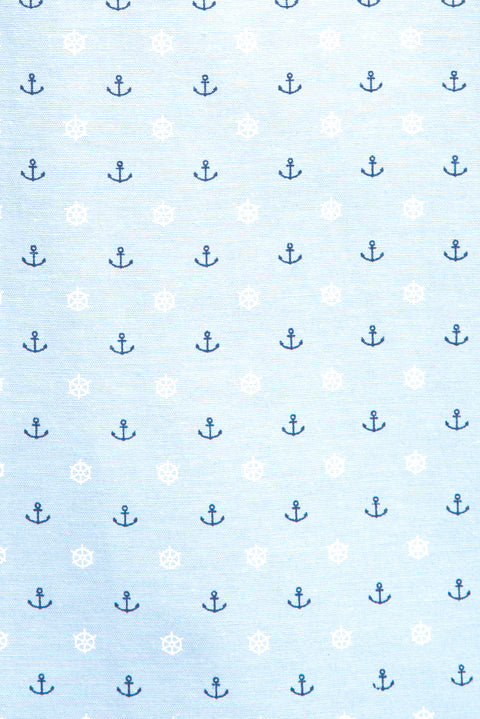 Açık Mavi Kısa Kol Baskılı Slim Fit Dar Kesim Gömlek