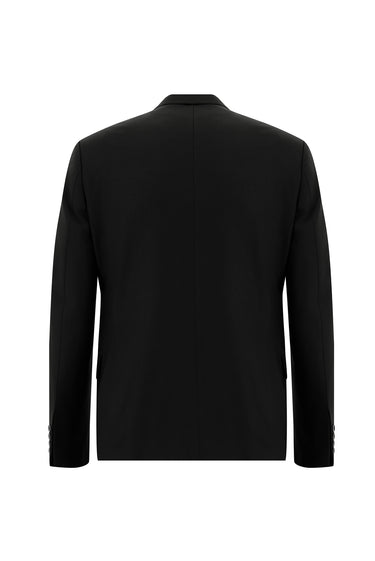  Siyah Slim Fit Dar Kesim Yünlü Kruvaze Takım Elbise