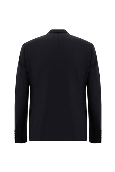  Siyah Lacivert Slim Fit Dar Kesim Yünlü Kruvaze Takım Elbise