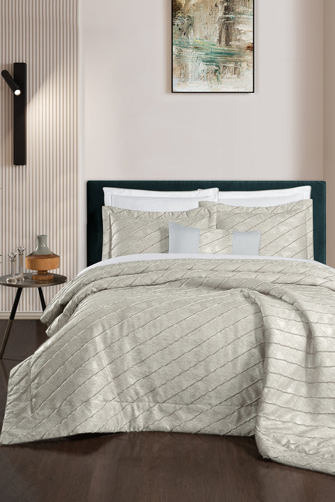 Açık Bej 8'li Çeyiz Yatak Örtüsü Seti