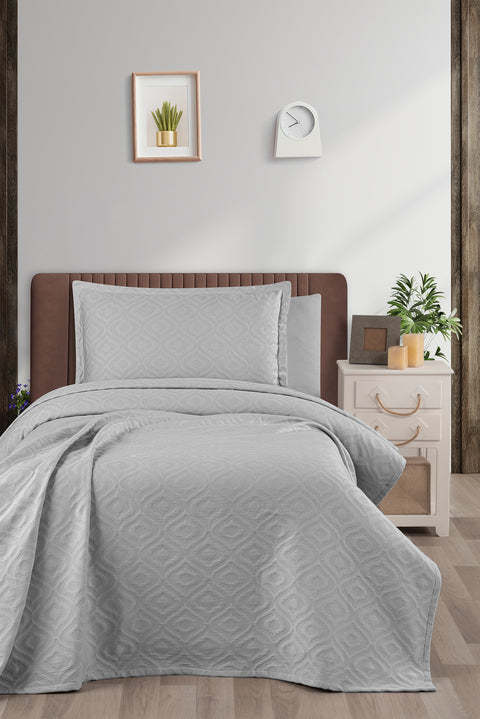 Açık Gri Tek Kişilik Pamuk Yatak Örtüsü Seti - 1 Adet Yastık Kılıflı (160*220 cm)