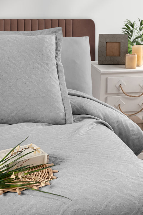 Açık Gri Tek Kişilik Pamuk Yatak Örtüsü Seti - 1 Adet Yastık Kılıflı (160*220 cm)