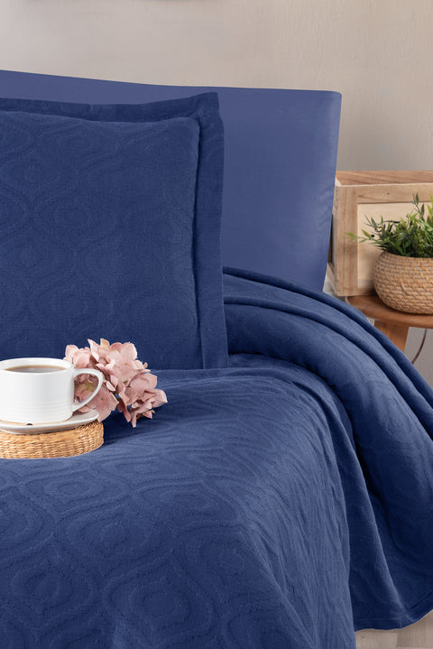 İndigo Tek Kişilik Pamuk Yatak Örtüsü Seti - 1 Adet Yastık Kılıflı (160*220 cm)