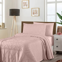 Pudra Pembe Tek Kişilik Pamuk Yatak Örtüsü Seti / Mevsimlik Pike Seti - 1 Adet Yaslık Kılıflı (160*220 cm)