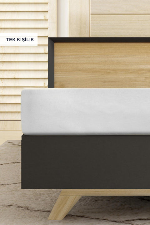 Beyaz Tek Kişilik Hacket Fitted / Lastikli Pamuk Çarşaf