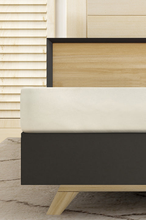 Kırık Beyaz Tek Kişilik Fitted / Lastikli Pamuk Çarşaf