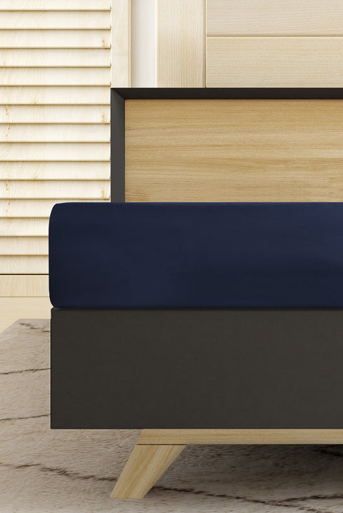 Lacivert Çift Kişilik Fitted / Lastikli Pamuk Çarşaf