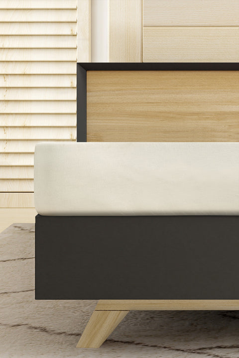 Kırık Beyaz Çift Kişilik Fitted / Lastikli Pamuk Çarşaf