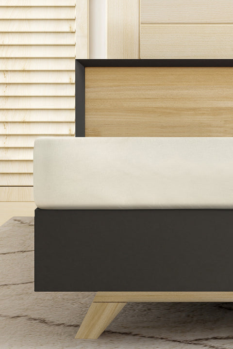 Kırık Beyaz King Size Fitted / Lastikli Pamuk Çarşaf