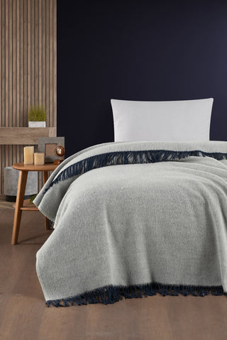  Koyu Lacivert Tek Ki?ilik Yünlü Battaniye-Ki??l?