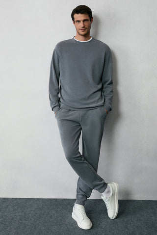  Koyu Antrasit Uzun Kol Bisiklet Yaka 2'li Modal Eşofman Takımı