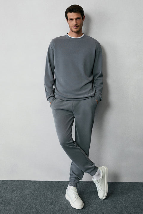 Koyu Antrasit Uzun Kol Bisiklet Yaka 2'li Modal Eşofman Takımı