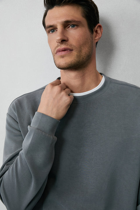 Koyu Antrasit Uzun Kol Bisiklet Yaka 2'li Modal Eşofman Takımı