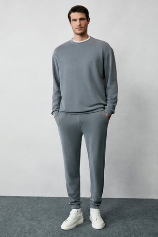  Koyu Antrasit Uzun Kol Bisiklet Yaka 2'li Modal Eşofman Takımı