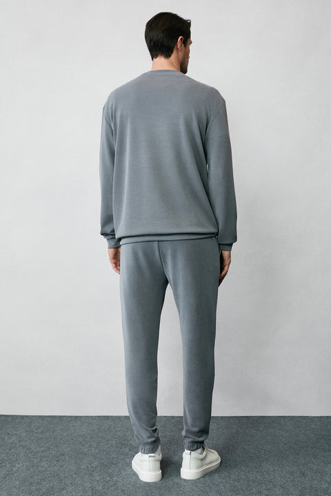 Koyu Antrasit Uzun Kol Bisiklet Yaka 2'li Modal Eşofman Takımı