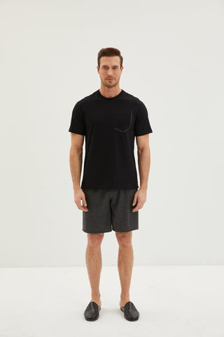  Siyah Kontrast Yakalı 2'li Şort Pamuk Pijama Takımı