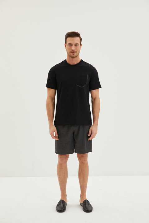 Siyah Kontrast Yakalı 2'li Şort Pamuk Pijama Takımı