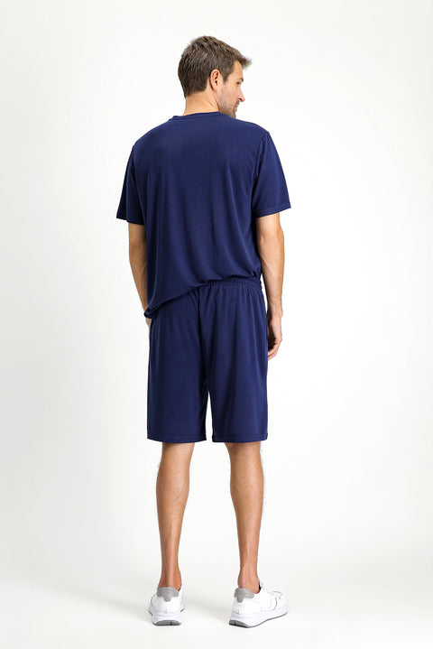 Koyu Lacivert Kısa Kol Bisiklet Yaka 2'li Şortlu Pijama Takımı
