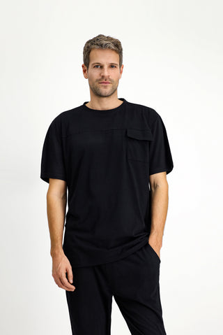  Siyah Kısa Kol Bisiklet Yaka 3'lü Şortlu Pijama Seti