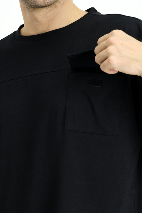 Siyah Kısa Kol Bisiklet Yaka 3'lü Şortlu Pijama Seti