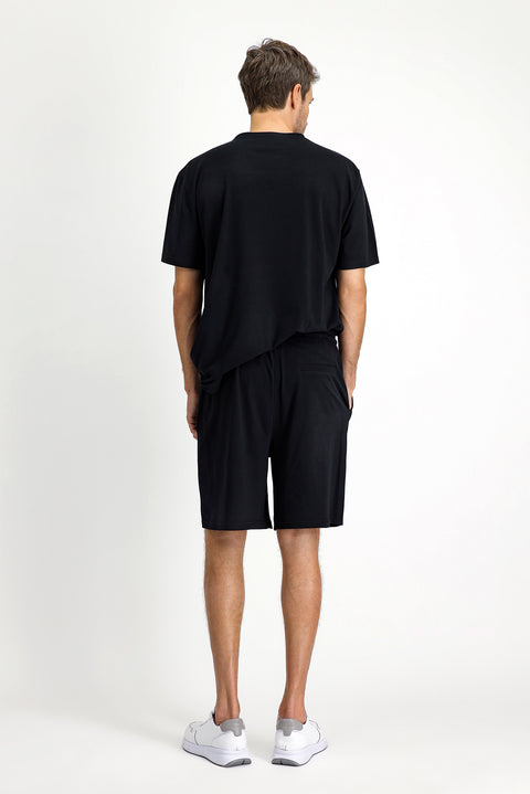 Siyah Kısa Kol Bisiklet Yaka 3'lü Şortlu Pijama Seti