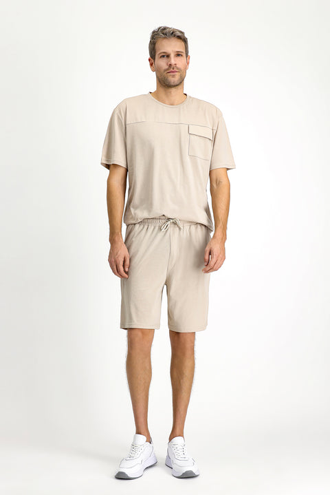 Orta Vizon Kısa Kol Bisiklet Yaka 3'lü Şortlu Pijama Seti