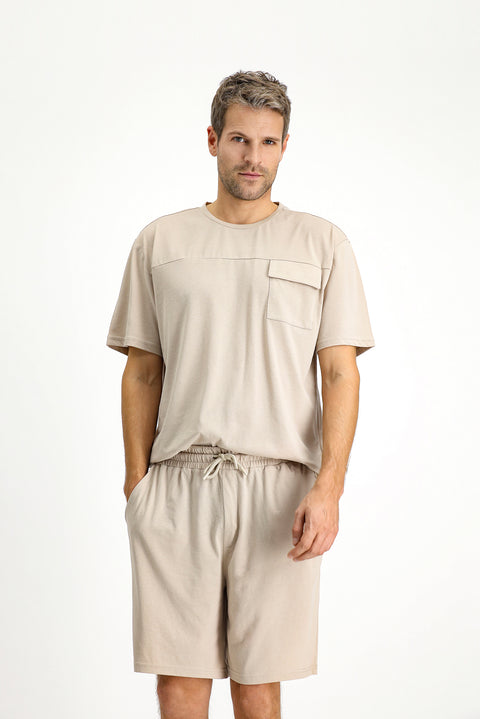 Orta Vizon Kısa Kol Bisiklet Yaka 3'lü Şortlu Pijama Seti