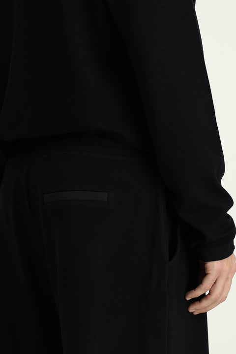 Black Long Sleeve Crew Neck 3-Piece Pajama Set with Shorts