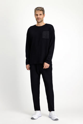  Siyah Uzun Kol Bisiklet Yaka 3'lü Şortlu Pijama Seti