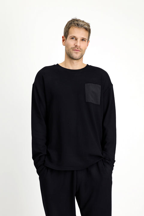 Siyah Uzun Kol Bisiklet Yaka 3'lü Şortlu Pijama Seti